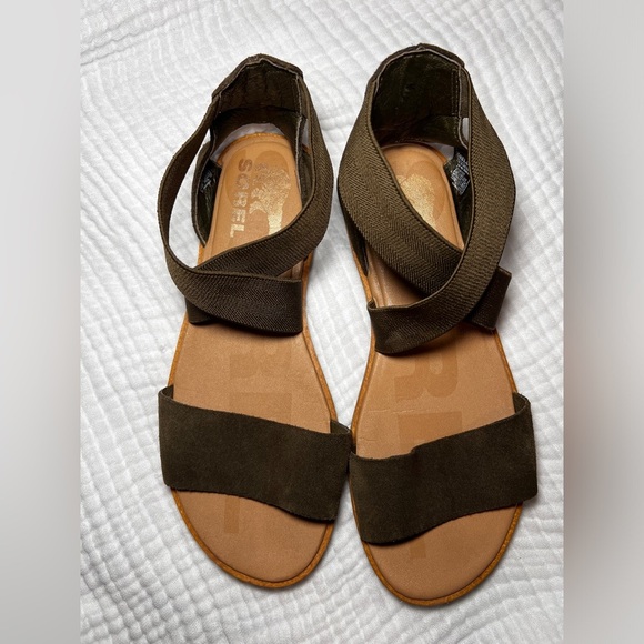 Sorel Women’s Ella ll Flat Sandals. Size 6.5. Olive Green. - Picture 2 of 7